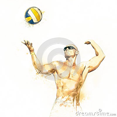 Beach volleyball player in action 3 Cartoon Illustration