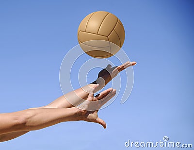 Beach volleyball player, playing summer. Woman with ball. A woman serving ball Stock Photo