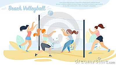 Beach Volleyball, Sportswomen Teams Competition, Vector Illustration