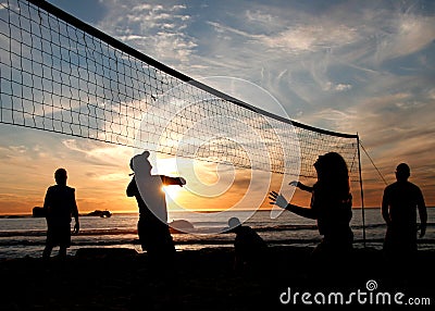 Beach volleyball sunset 5 Stock Photo