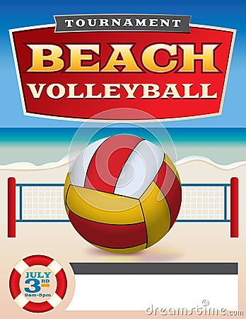 Beach Volleyball Tournament Flyer Illustration Vector Illustration