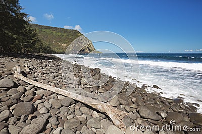 The beach at Waipio Valley on Big Island Hawaii Stock Photo