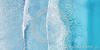 Beach and waves from top view. Turquoise water background from top view. Stock Photo