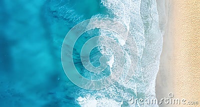 Beach and waves from top view. Turquoise water background from top view. Stock Photo