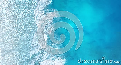 Beach and waves from top view. Turquoise water background from top view. Summer seascape from air. Stock Photo