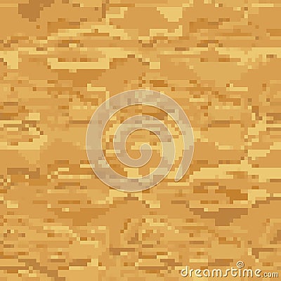 Beach yellow sand, waves background in top view. Sandy dunes rippling waves platformers pixel art pattern. Vector Vector Illustration