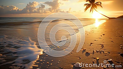 Beachcomber's Paradise: Dawn on Empty Shore./n Cartoon Illustration