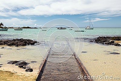 Beached ramp on the north coast of Mauritius Stock Photo