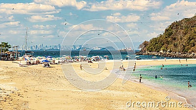 Beaches in Taboga island and the city of Panama at the background Editorial Stock Photo