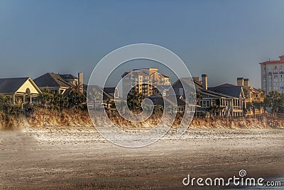 Beachfront homes nestled together in South Carolina Stock Photo