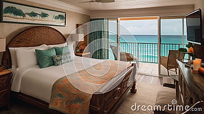 A beachfront hotel room with a balcony Stock Photo