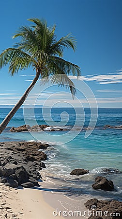 Beachscape symbolism Palm tree form created on shore, a beachside natural depiction Stock Photo