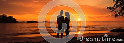 Beachside love: Silhouetted couple cherishing a romantic moment in the twilight Stock Photo