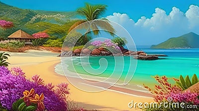 Beachside Village with Frangipani Flowers Stock Photo