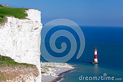 Beachy Head Lighthouse with chalk cliffs near the Eastbourne, East Sussex, England Stock Photo