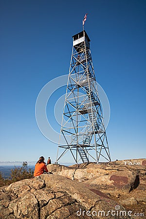 Beacon, New York - October 3, 2020 : People taking in the fantastic 360 degree view at the Beacon Fire Tower Editorial Stock Photo