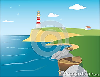 Beacon on the seashore Vector Illustration