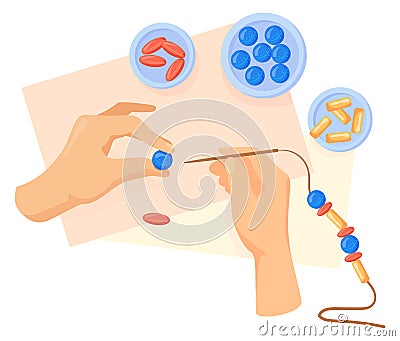 Beads making hand craft. Creative hobby icon Vector Illustration