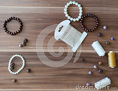 Beads, pearls, thread and string Stock Photo