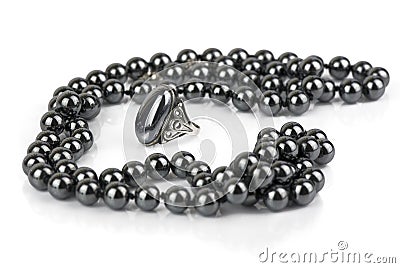 Beads and a ring made of hematite Stock Photo