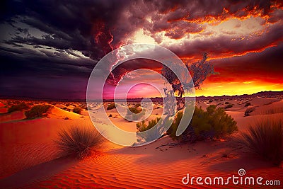 beaful sunset sky in evening in wild desert dunes Stock Photo