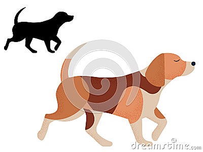 Beagle Dog Breed in Cartoon and Outline Vector Illustration