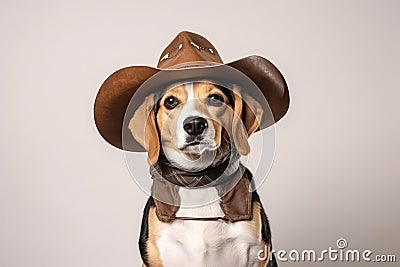 Beagle Dog Dressed As A Cowboy On White Background Stock Photo