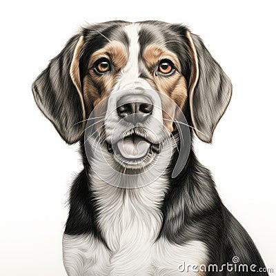 Detailed Charcoal Drawing Of A Beagle - Realistic Colors - Clean Background Cartoon Illustration