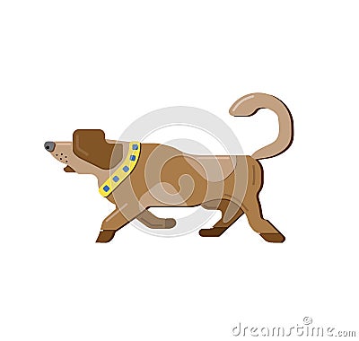 Beagle vector dog. Scent hound. Stylized vector with the golden collar. Running beagle. Stylized paw. Dog Isolated on white backgr Vector Illustration