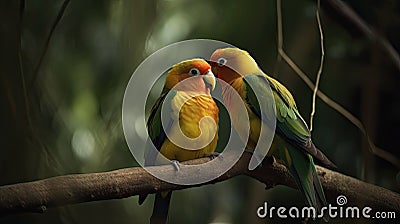 Beak to Beak: Lovebird Connection. Generative AI Stock Photo