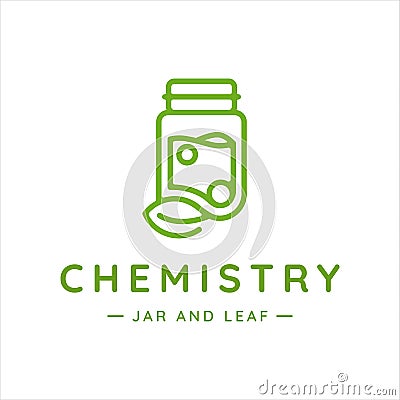 beaker or jar logo line art vector illustration template icon design. creative chemistry lab with leaf symbol or sign for company Vector Illustration