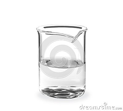 Beaker with liquid on white background Stock Photo