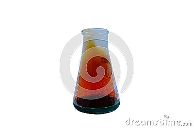 Beaker with reagents isolated on white Stock Photo