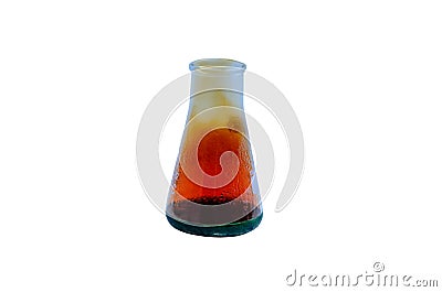 Beaker with reagents isolated on white Stock Photo