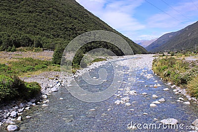 The Bealey River in Arthur Pass Village at Southern Alps in New Zealand`s South Island. Stock Photo