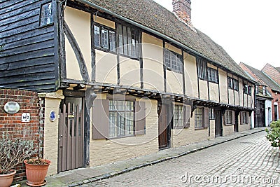 Beamed almshouses cottages Stock Photo