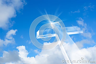 Beaming bright white cross in heaven Stock Photo