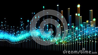 Beams of Cyan Light Abstract Analytics Chart Pattern Trending Upwards Against an Inky Black Background Stock Photo