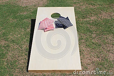 BEAN BAG TOSS CORNHOLE YARD GAME SUMMER OUTDOOR CELEBRATIONS Stock Photo