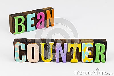 Bean counter financial accountant cpa accounting business ledger numbers Stock Photo
