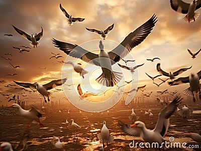 Ai Generated illustration Wildlife Concept of Bean geese in flight Cartoon Illustration