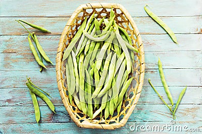 Bean pods on the dark table. Stock Photo