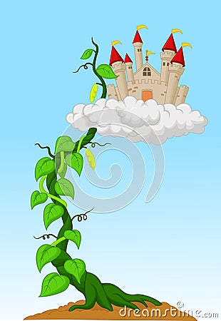 Bean sprout with castle in the clouds Vector Illustration