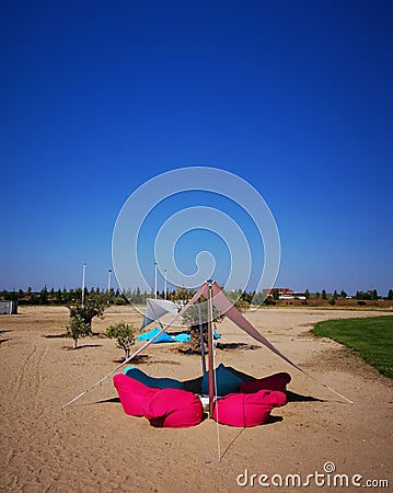 Beanbag pouf armchair for the beach Stock Photo