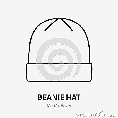 Beanie hat doodle line icon. Vector thin outline illustration of warm apparel. Black color linear sign for winter Vector Illustration