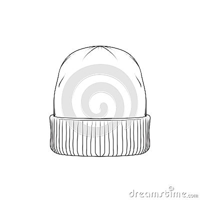 Beanie hat outline drawing vector, beanie hat in a sketch style,beanie hat trainers template outline, vector Illustration Vector Illustration