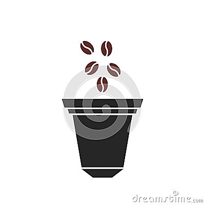Beans fall in coffee capsule icon Vector Illustration