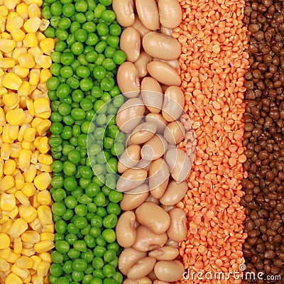 Beans, lentils, peas and corn Stock Photo