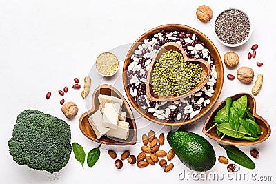 Beans, nuts and avocados. Sources of Vegetable Protein for Vegan Food Stock Photo