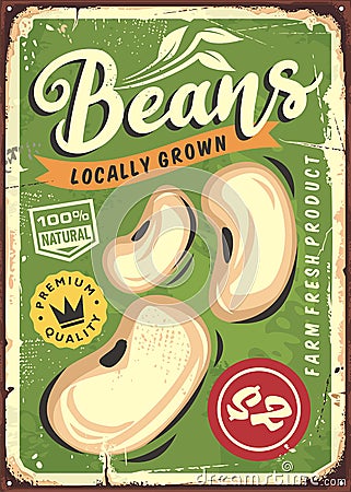 Beans vintage farm sign for locally grown product Vector Illustration